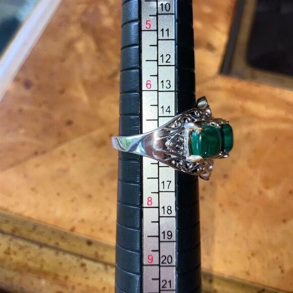 Natural Malachite Sterling Silver Ring Size 7 - Picture 8 of 8
